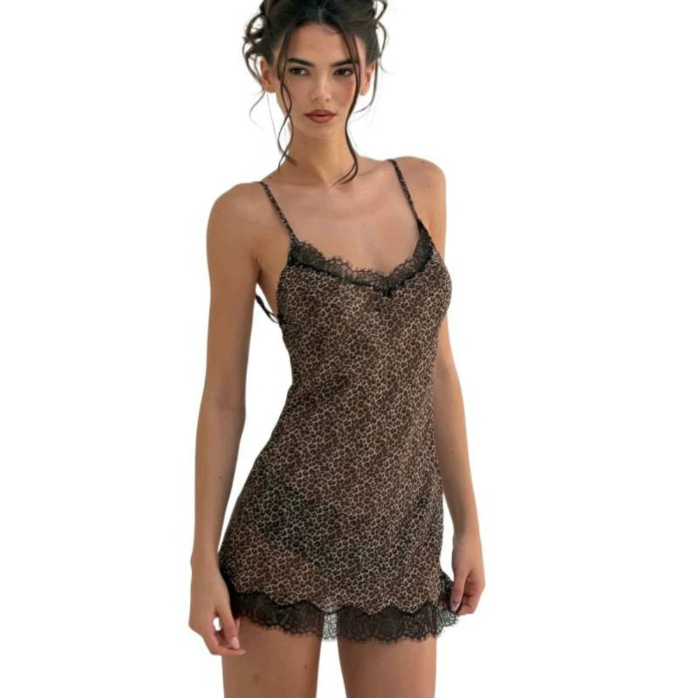 Zara Summer Leopard Print Sheer Cutout Lace Trim Bodycon Slip Dress - Picture 5 of 6